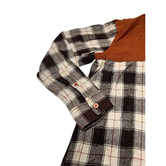 Vtg K-Mart 70s Sport Style Patch Shooting Flannel Shirt L Brown Plaid Wool Holes - Picture 3 of 11